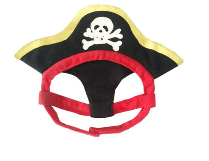 👉 Black and yellow pirate hat with skull and crossbones design for pet Halloween costume.