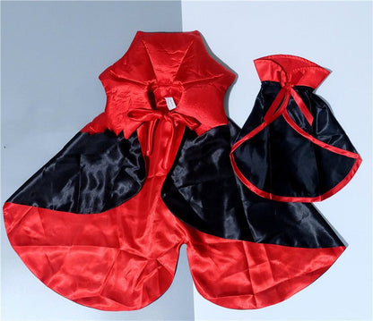 Red and black satin dress on a gray background